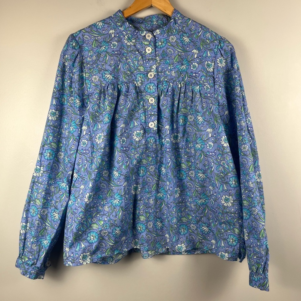 J. Crew Fresco Top In Floral Cotton Poplin blue size large - Picture 3 of 7
